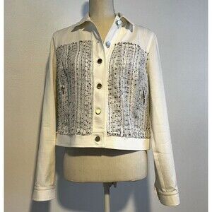 Per se by carlisle Women's Ivory Tweed Short Silver Button/Zip  SZ 6 Jacket NWOT